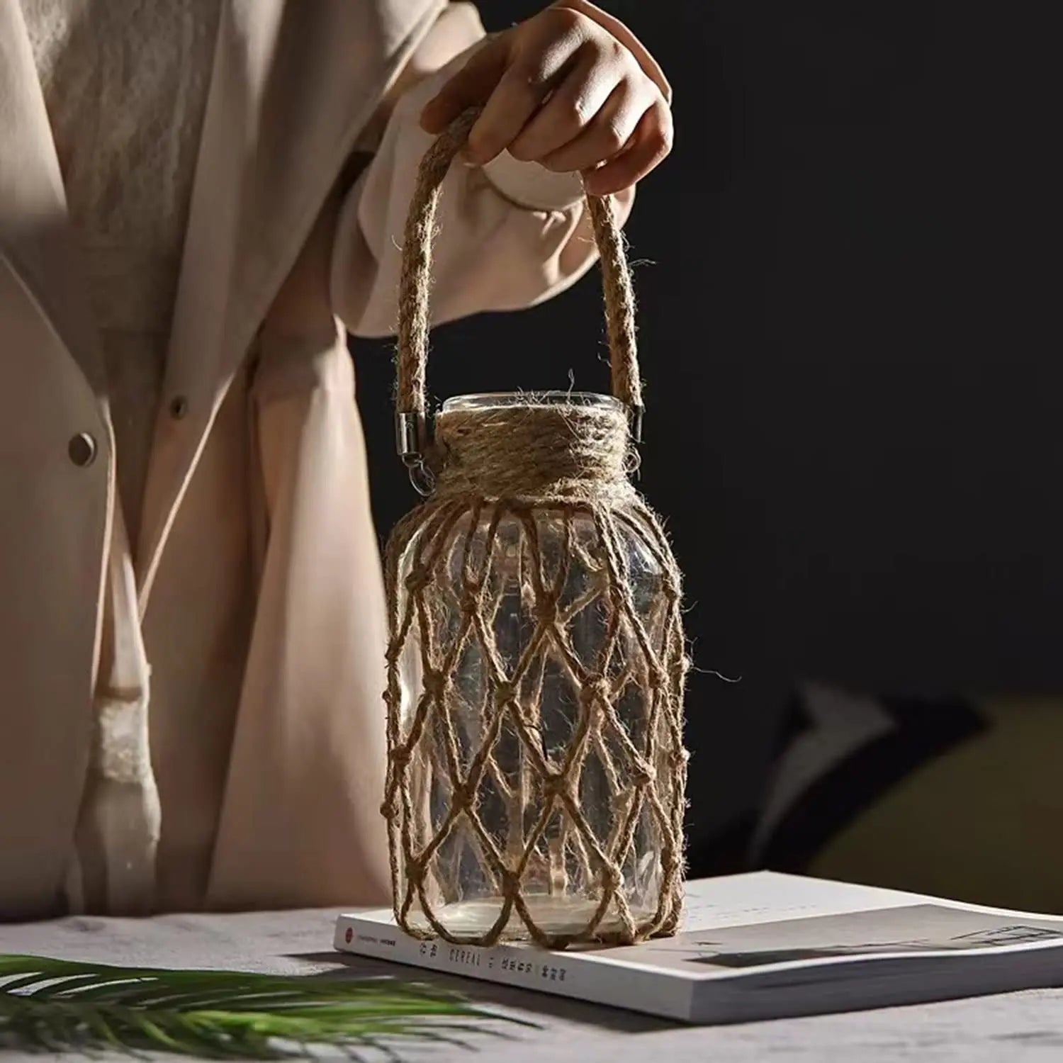 Hand Woven Hemp Rope Glass Vase